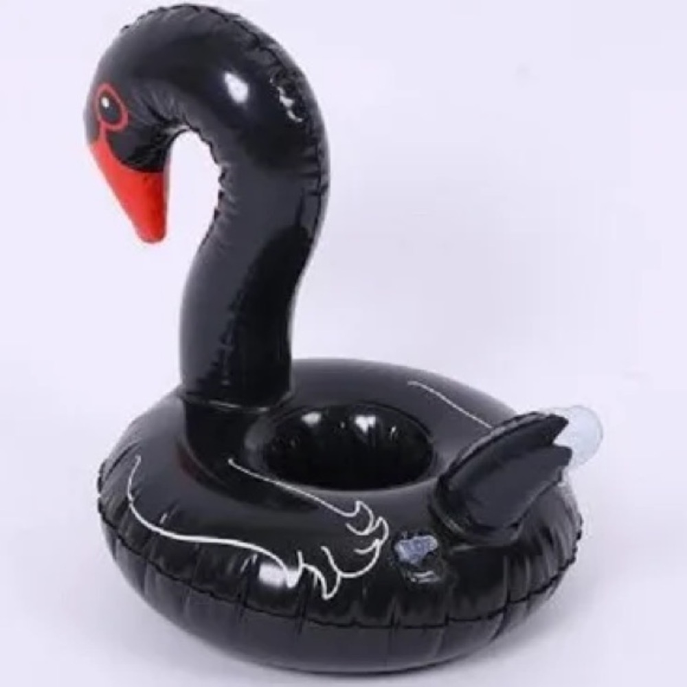 Black Inflatable Swan Pool Drink Float with Sombrero